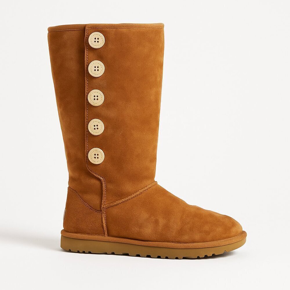 UGG Australia Lo Pro 5 Button Tall Suede Boots Tan Size 7